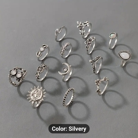NEW set of 14 boho style stacking rings Great stocking stuffer! - Picture 3 of 6